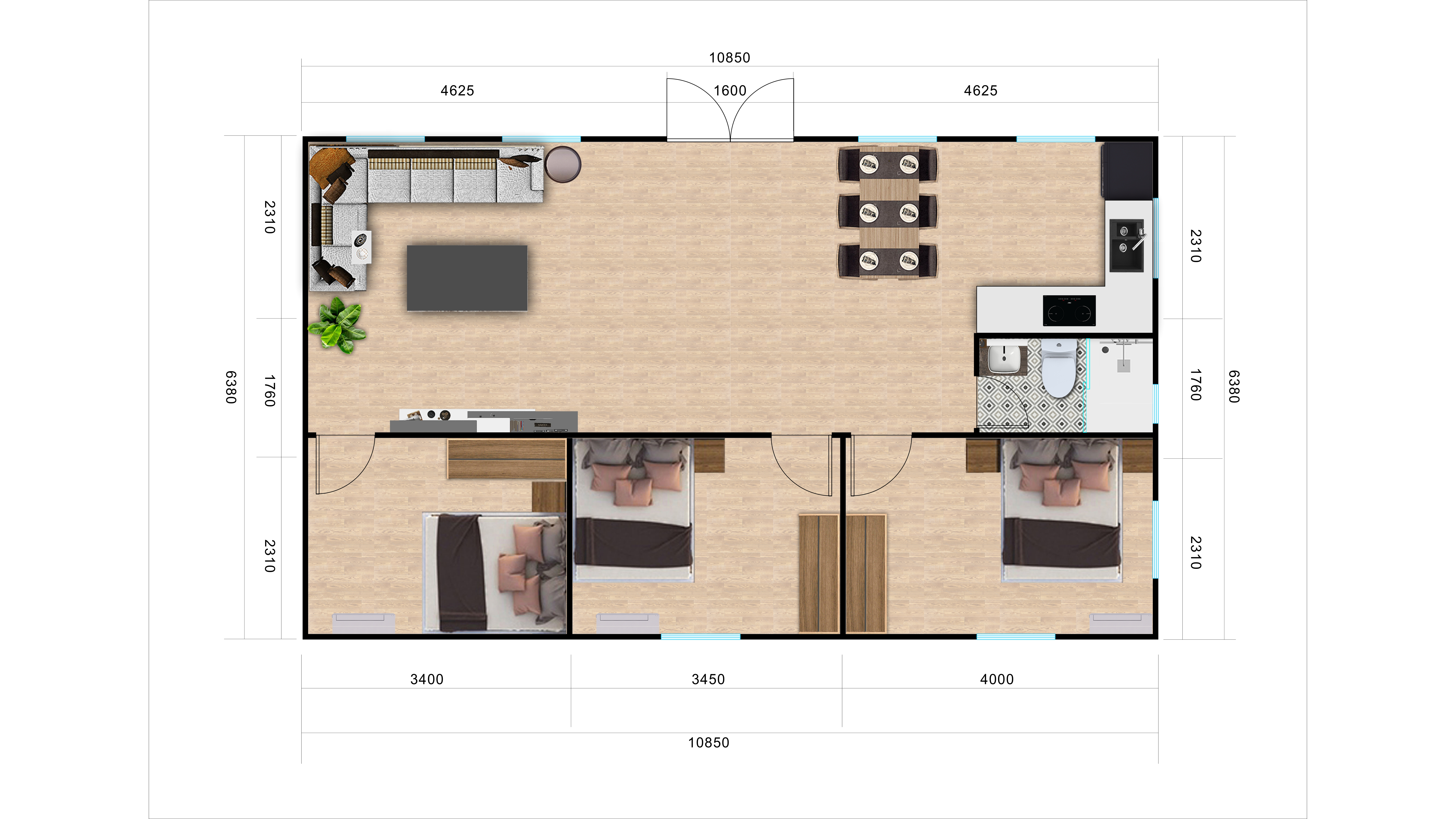 three bedroom layout