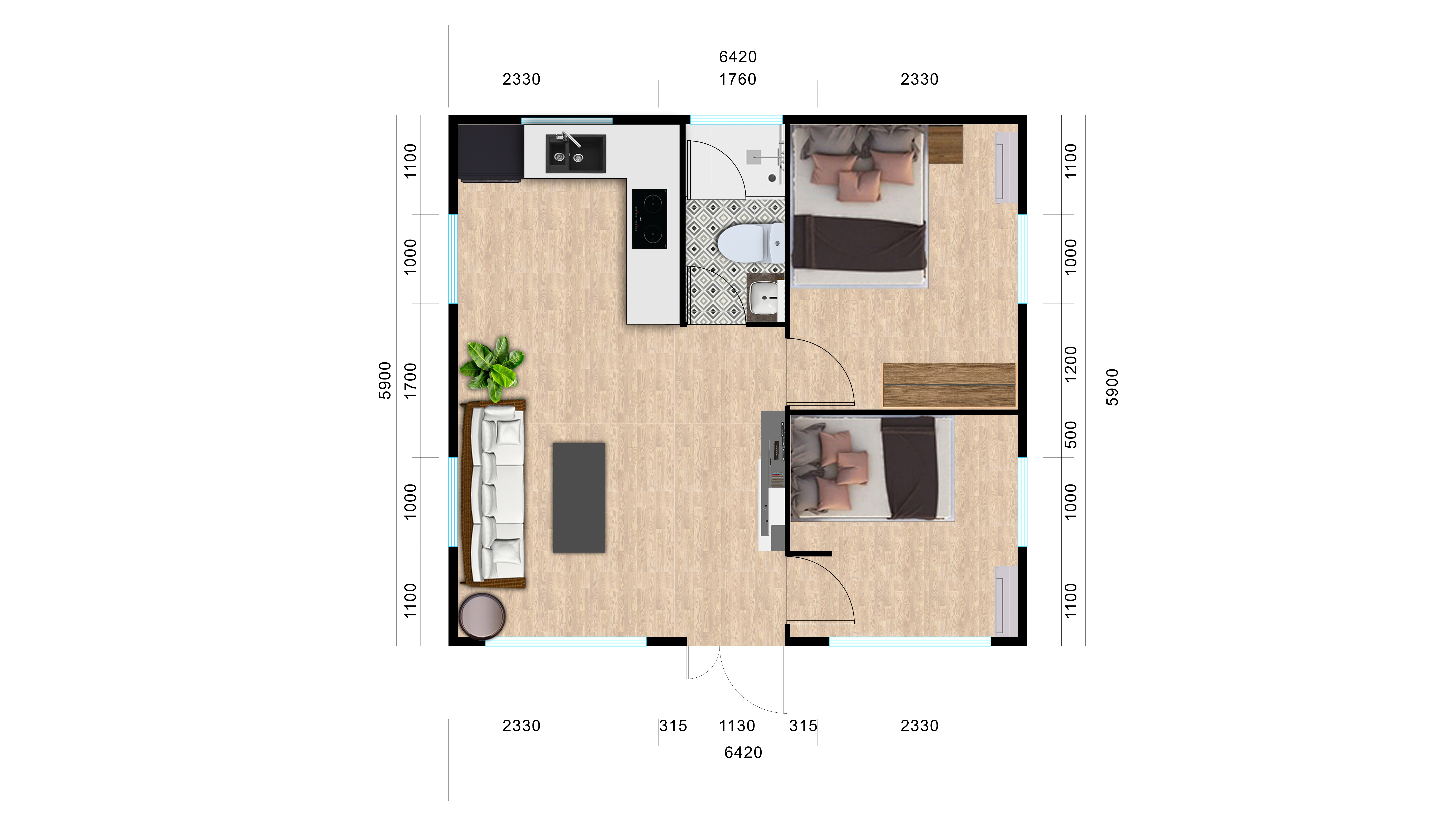 two bedroom layout